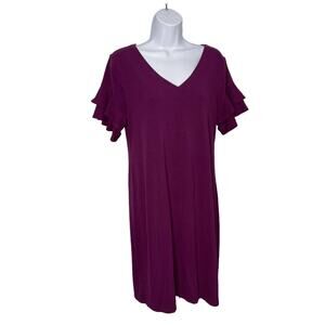White House Black Market Shift Dress Ruffle Sleeve Plum Medium